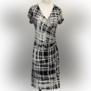 Mlle Gabrille Elegant Black and White Patterned Dress, Size Medium